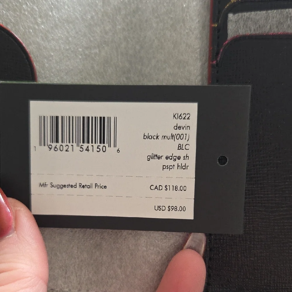 kate spade Black & Multi-color Glitter Leather Logo Passport Wallet - Picture 6 of 7